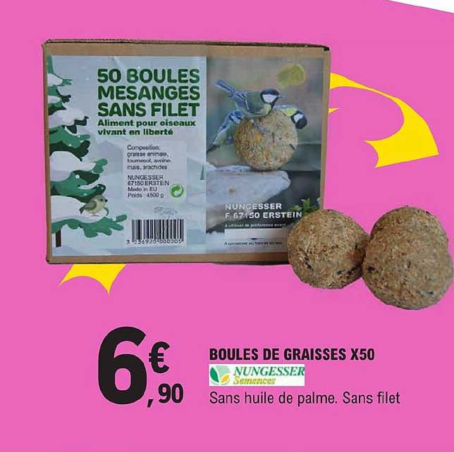 Boules De Graisse 100 X 90g Sans Filet - Nourriture Naturelle Pour Oiseaux Sauvages
