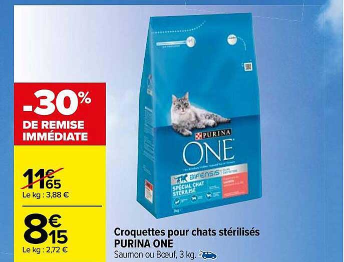 Promo Croquettes Pour Chat Stérilisé Purina One chez Carrefour Market