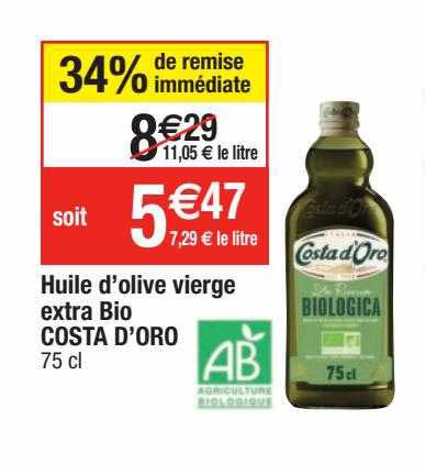 Promo Huile D olive Vierge Extra Bio Costa D oro Chez Cora ICatalogue fr