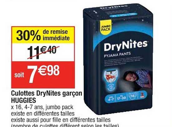 Culottes DryNites Garçon HUGGIES : Comparateur, Avis, Prix