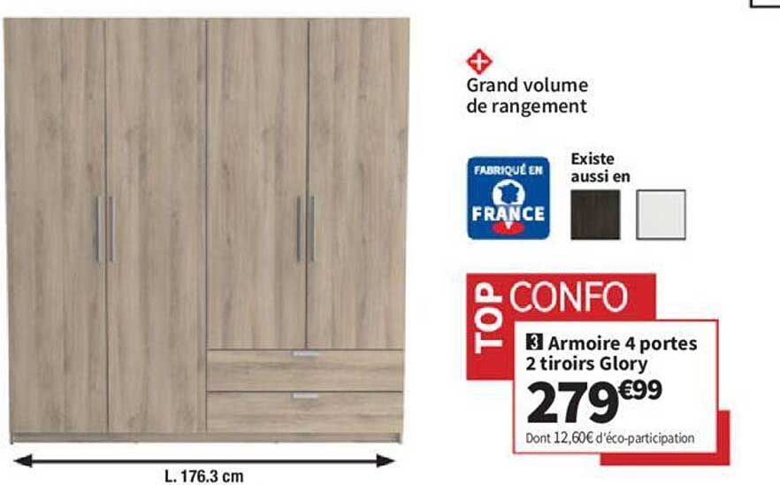 Promo Armoire 4 Portes 2 Tiroirs Glory chez Conforama iCatalogue.fr