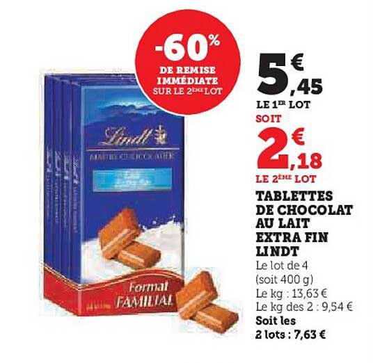 Promo Tablettes De Chocolat Au Lait Extra Fin Lindt Chez Hyper U Icataloguefr 0187