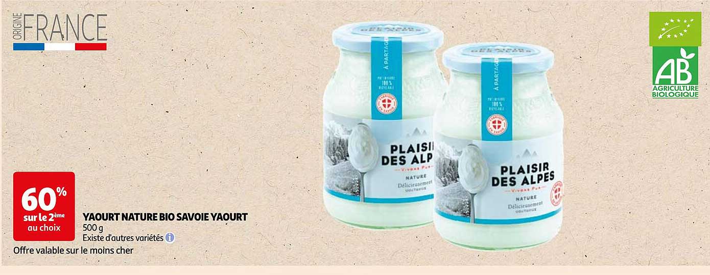 Promo Yaourt Nature Bio Savoie Yaourt chez Auchan iCatalogue.fr