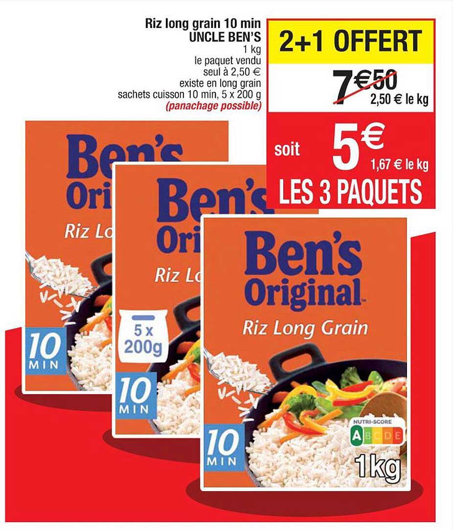 Riz long grain 10 min BEN'S ORIGINAL : la boite de 1 kg à Prix Carrefour