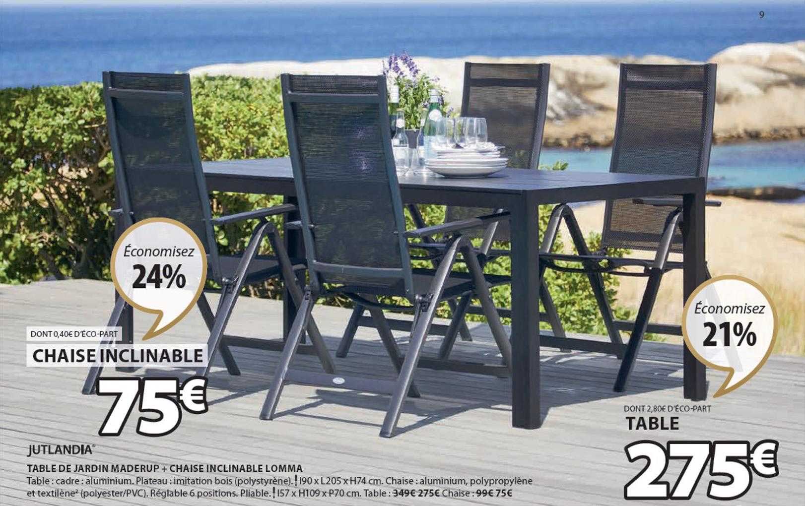 Promo Table De Jardin Maderup + Chaise Inclinable Lomma Jutlandia chez JYSK