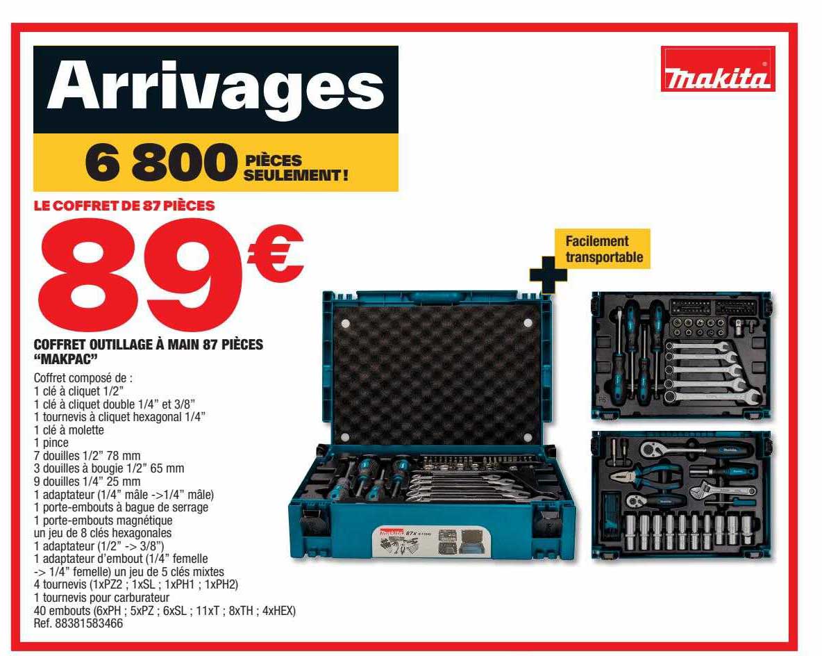 Promo Coffret Outillage Main 87 Pi ces makpac Makita Chez Brico 