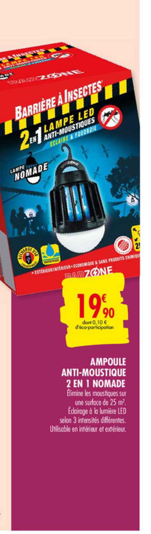 Promo Ampoule anti-moustiques 2 en 1 nomade BARZONE chez Carrefour