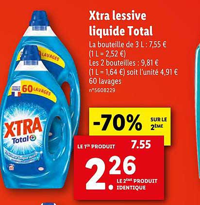 Promo Xtra Lessive Liquide Total -70% Sur Le 2ème chez Lidl 