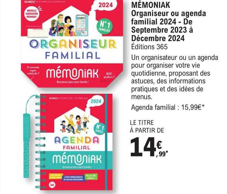 Promo ORGANISEUR FAMILIAL MÉMONIAK 2024: 16 MOIS DE SEPTEMBRE 2023 À  DÉCEMBRE 2024 chez Auchan