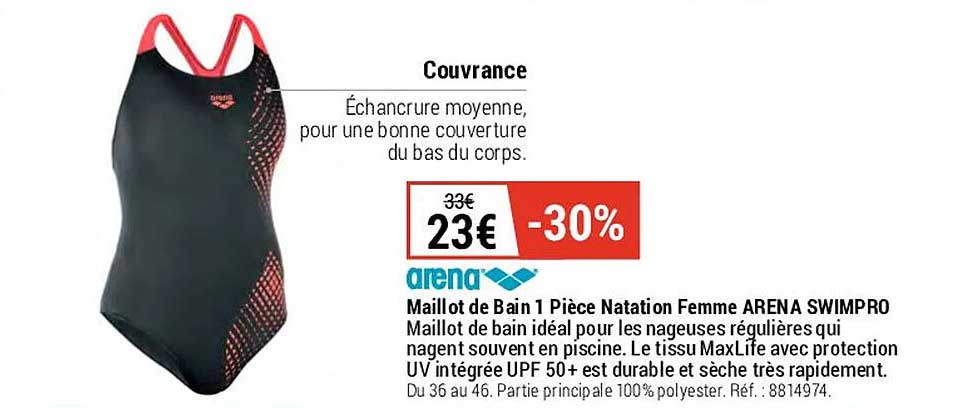 Promo Maillot De Bain 1 Pièce Natation Femme Arena Swimpro chez