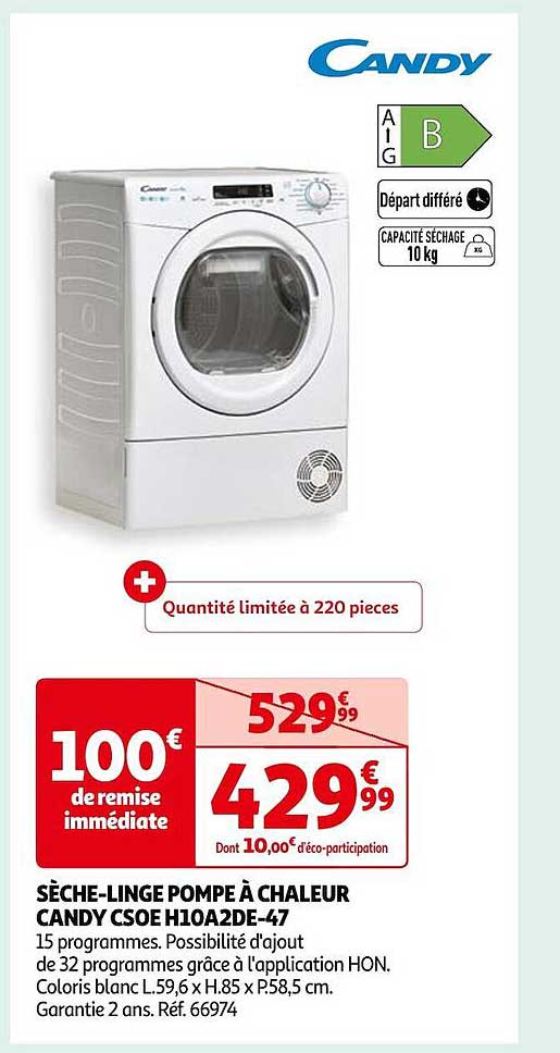Sèche-linge Candy CSOEC10TREX-47 – Blanc, Capacité 10kg, Classe B, Neuf Sous Emballage