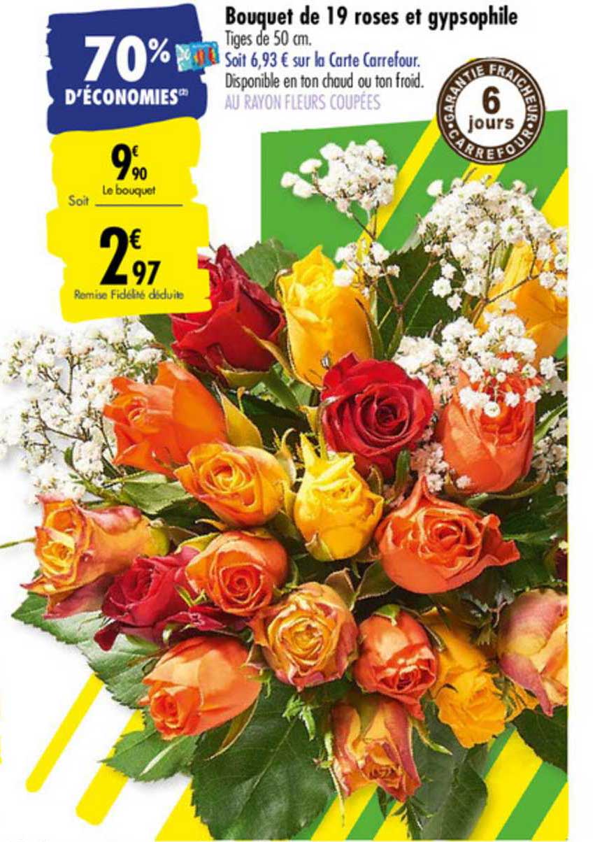 Offre Bouquet De 19 Roses Et Gypsophile chez Carrefour
