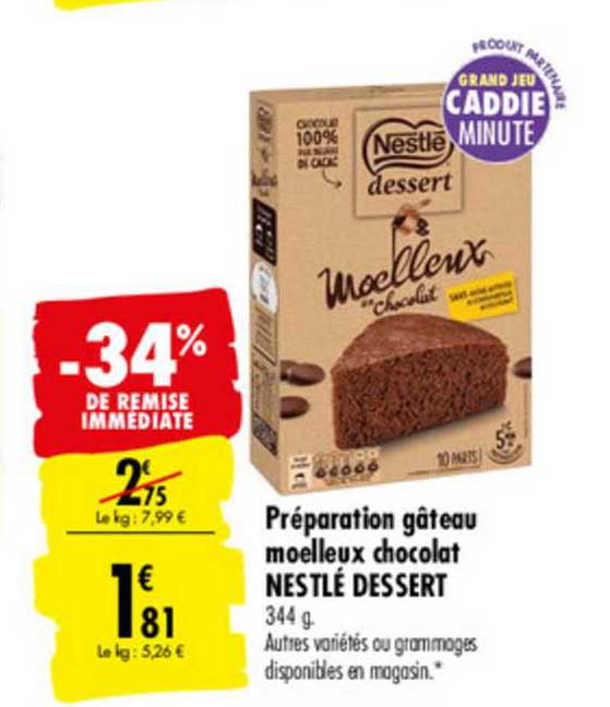 Offre Preparation Gateau Moelleux Au Chocolat Nestle Dessert 34 De Remise Immediate Chez Carrefour