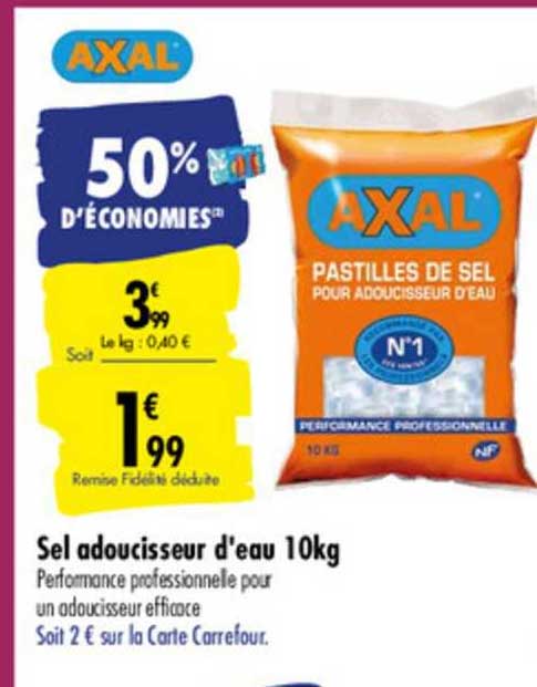 Offre Sel Adoucisseur D'eau 10 Kg Axal chez Carrefour