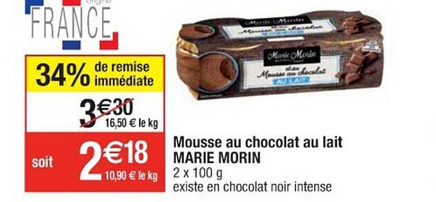 Promo Mousse Au Chocolat Au Lait Marie Morin Chez Cora 