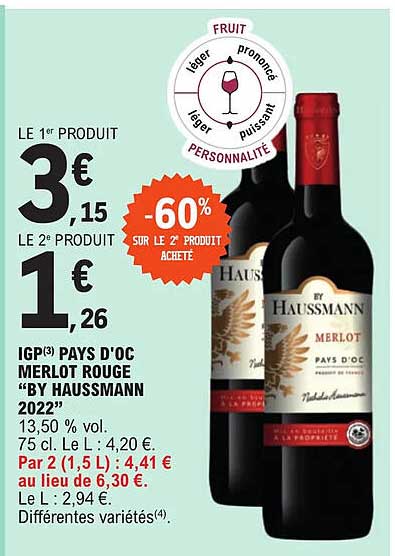 Promo Igp Pays Doc Merlot Rouge By Haussmann 2022 Chez Eleclerc Icataloguefr 