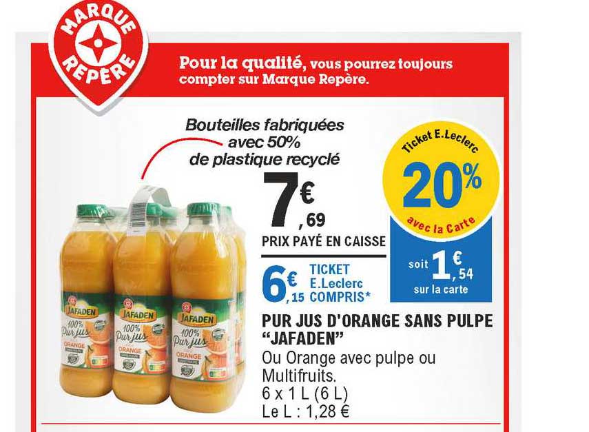Offre Pur Jus D Orange Sans Pulpe Jafaden Chez E Leclerc