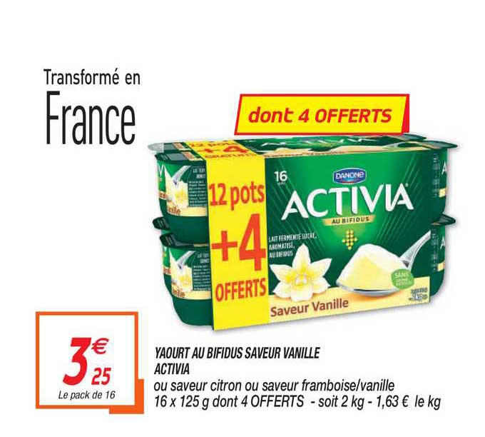 Offre Yaourt Au Bifidus Saveur Vanille Activia 12 4 Offerts Chez Netto