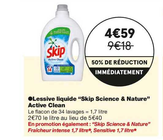 Skip - Lessive liquide science & nature sensitive 34 lavages