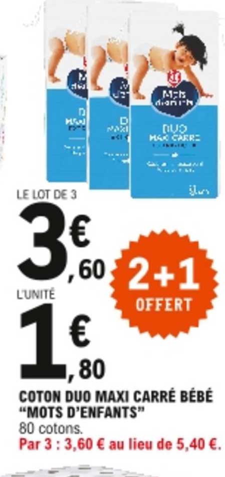 Offre Coton Duo Maxi Carre Bebe Mots D Enfants Chez E Leclerc