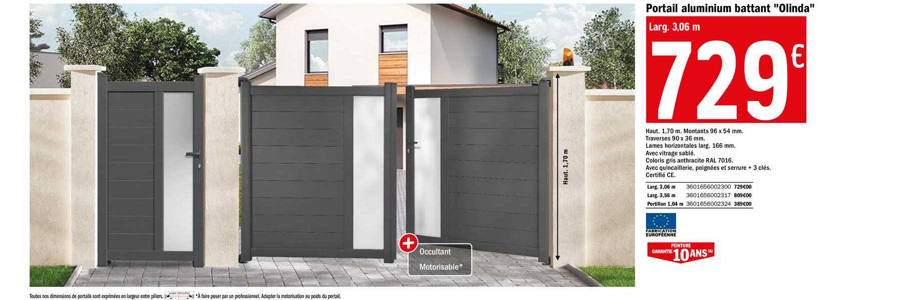 Offre Portail Aluminium Battant Olinda Chez Brico Depot