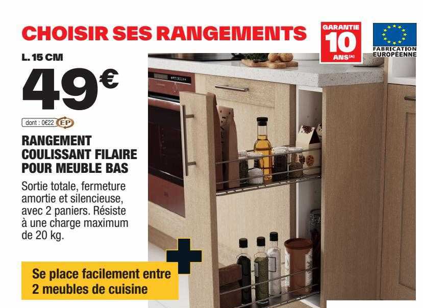Promo Rangement Coulissant Filaire Pour Meuble Bas chez Brico Dépôt