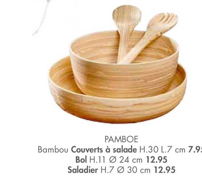 KASA Saladier en Verre avec Support en Bambou et Couverts à Salade 22x22x12.5 Centimèters