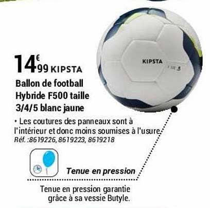 Promo Decathlon Ballon de football F100 Hybride taille 4 blanc