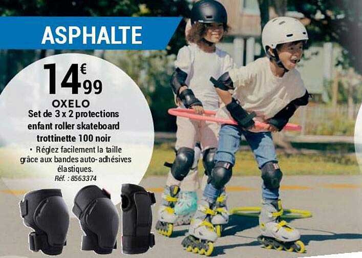 Set de 3x2 protections enfant roller skateboard trottinette 100 noir -  Decathlon