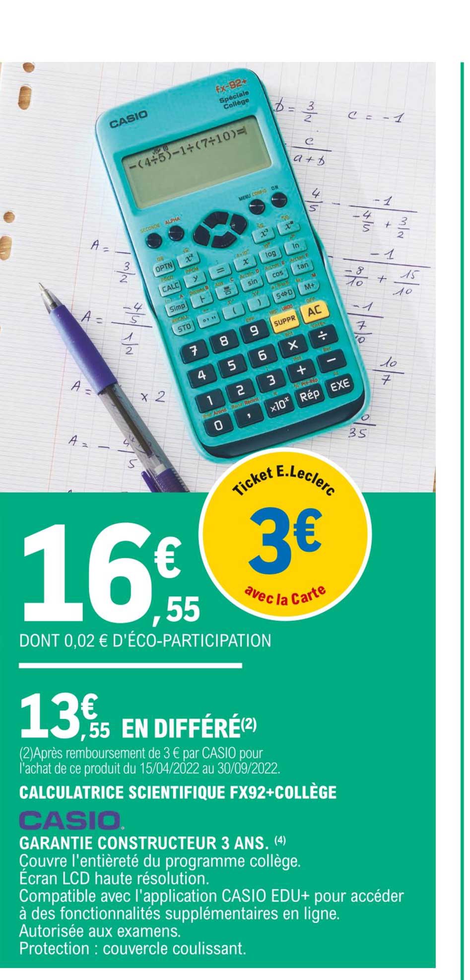 Promo Casio calculatrice fx92 special college chez Casino Supermarchés