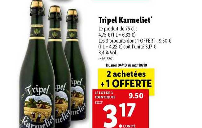 Promo COFFRET 4 BIÈRES BELGES TRIPLE TRIPEL KARMELIET chez Intermarché