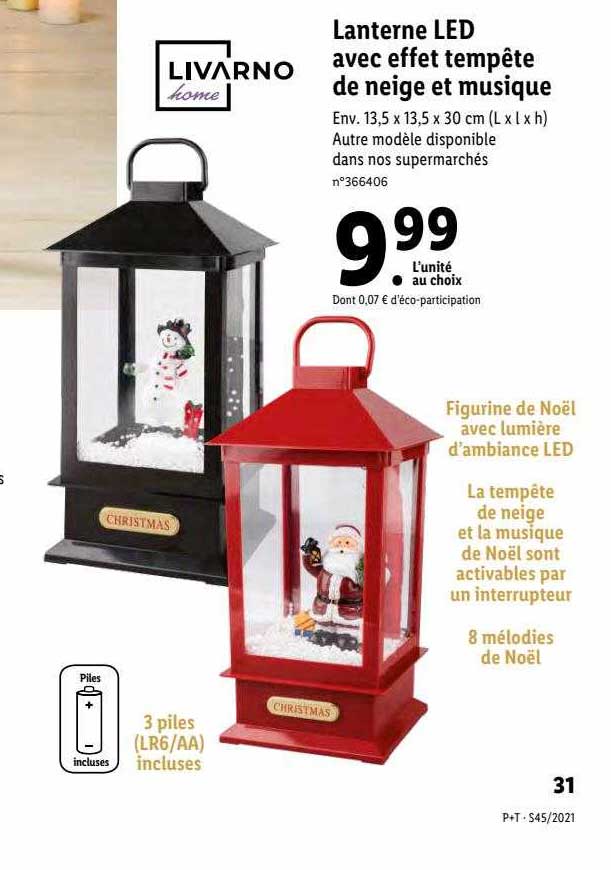Lanterne-tempête LED Avec Bonhomme De Neige - Boule à Neige Illuminée - 10,5 X 10,5 X 22 Cm - Fonctionne Sur Piles