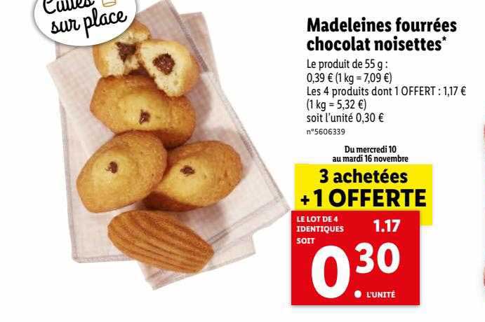 Promo Madeleines Fourrées Chocolat Noisettes chez Lidl - iCatalogue.fr