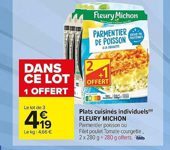 Promo Fleury michon plat cuisiné individuel offre économique chez Carrefour