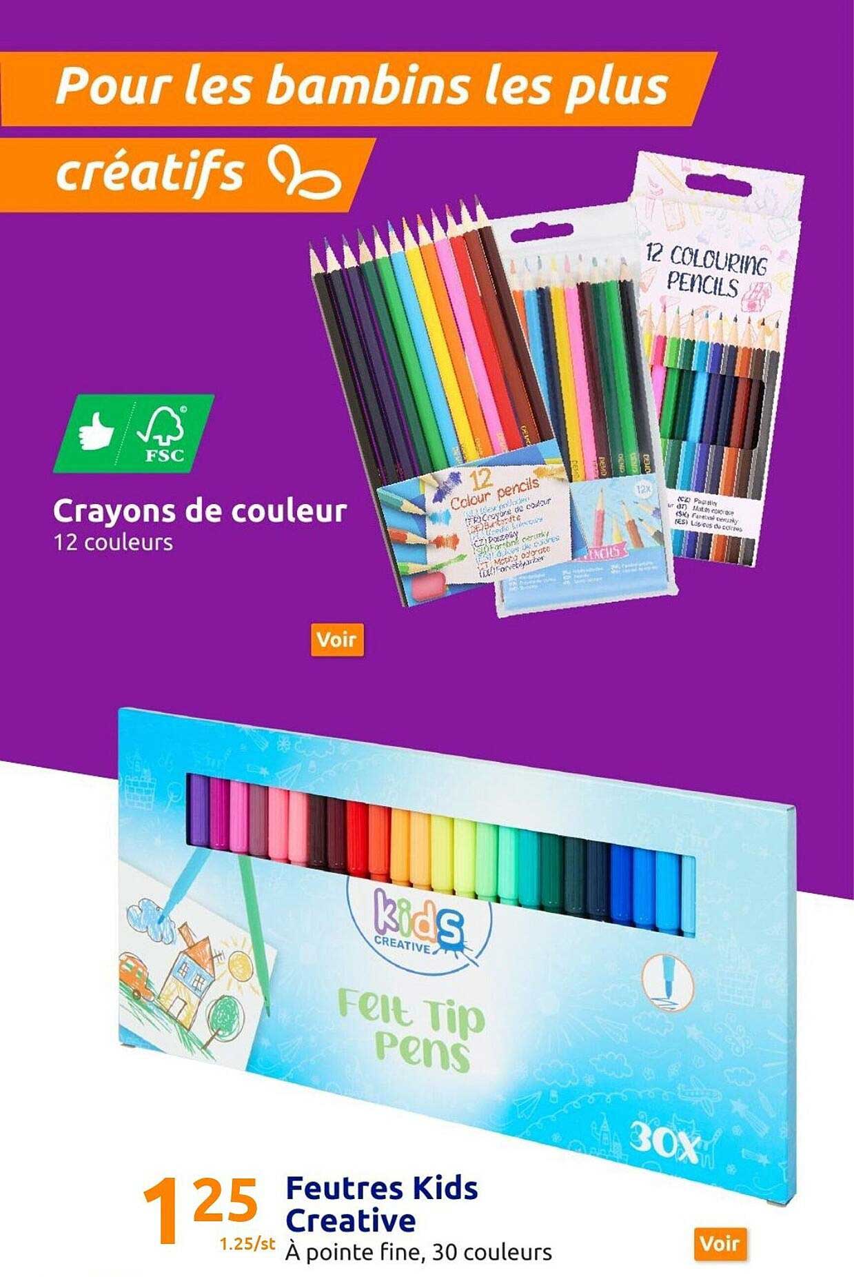 Offre Crayons De Couleur, Feutres Kids Creative chez Action