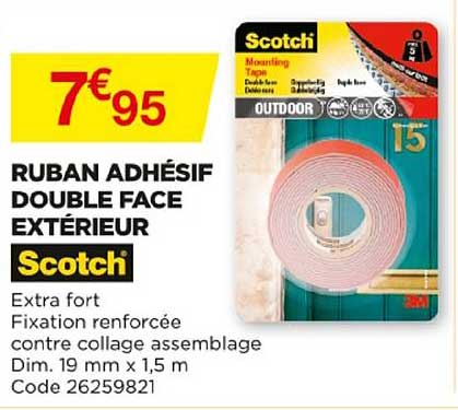 Rouleau Adhésif Double Face Extérieur Fenêtres Scotch L.1.5 M X L.19 Mm à  Prix Carrefour