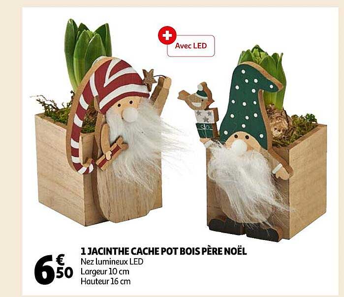 Offre 1 Jacinthe Cache Pot Bois Père Noël chez Auchan