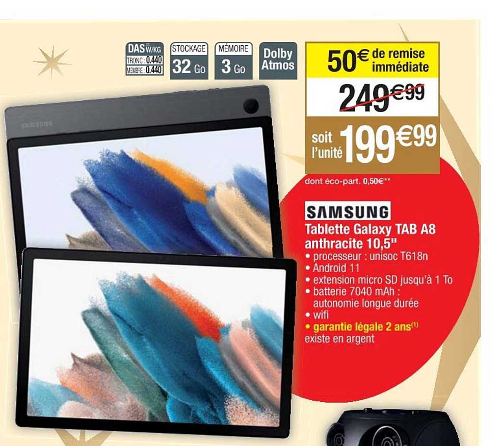 Promo Tablette Samsung Galaxy Tab A8 Anthracite 10,5" chez Cora