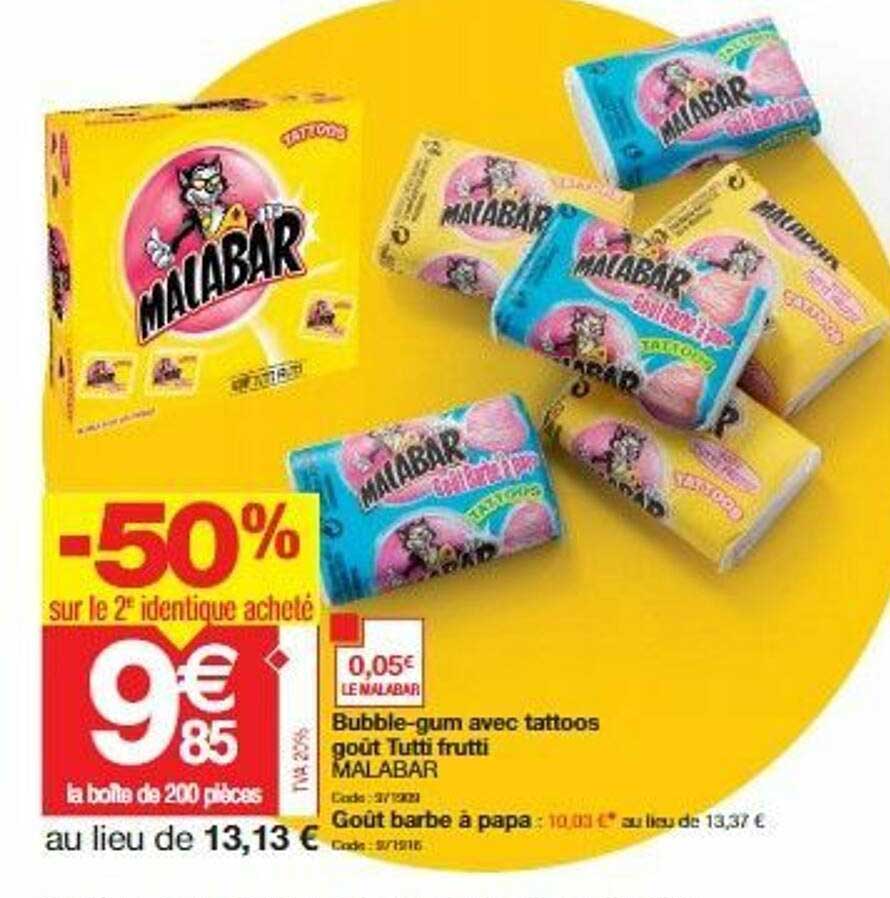 Promocash Bubble-gum Avec Tattoos Goût Tutti Frutti Malabar