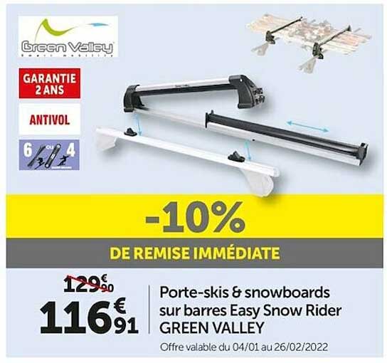 Porte-skis sur barres de toit Easy Snow Rider GREEN VALLEY - Feu Vert