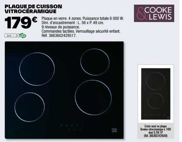 Plaque De Cuisson Infrarouge Denotip - Vitrocéramique 3500W - Simple Foyer Noir