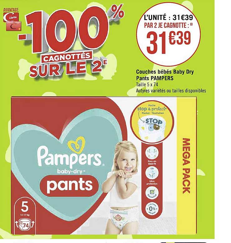 Promo Couches Bébés Baby Dry Pants Pampers chez Géant Casino