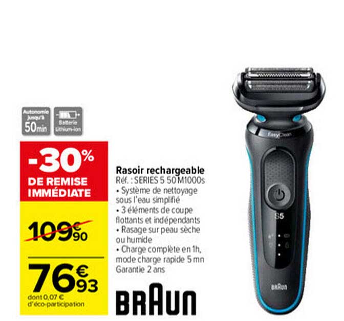 Promo Rasoir Rechargeable Braun chez Carrefour iCatalogue.fr