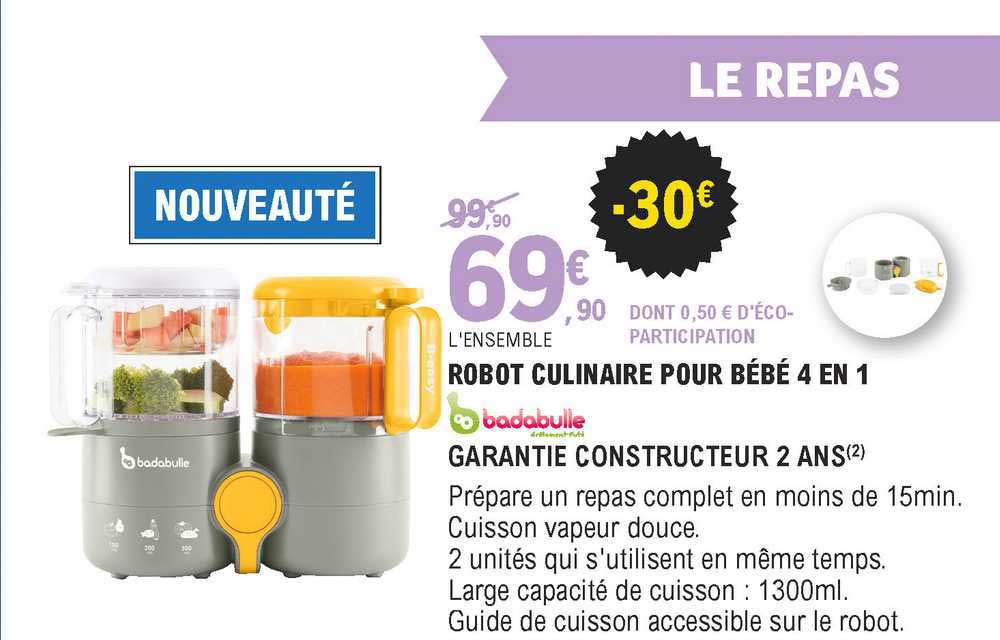 Offre Robot Culinaire Pour Bebe 4 En 1 Badabulle Chez E Leclerc