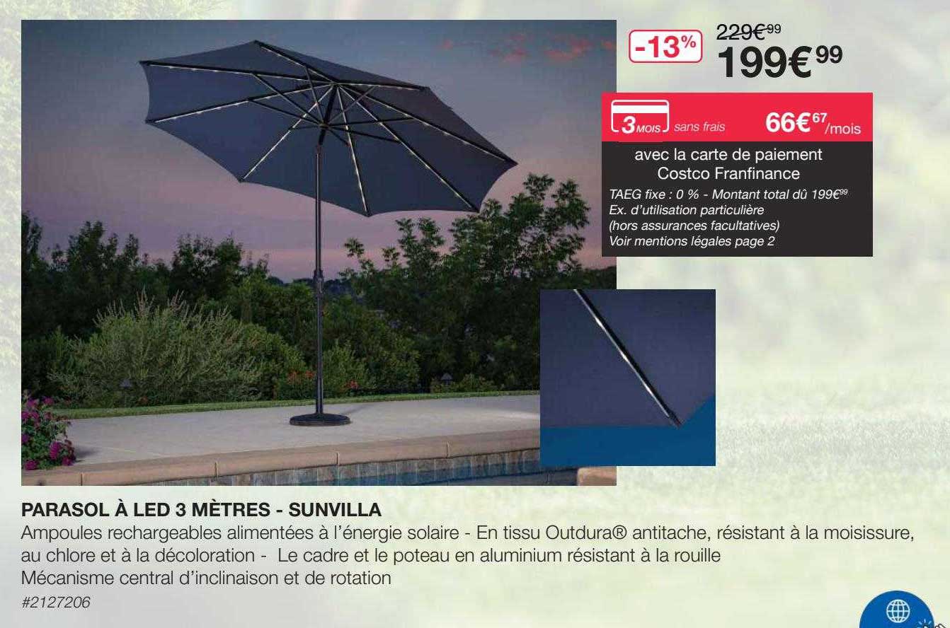 Offre Parasol à Led 3 Mètres Sunvilla chez Costco