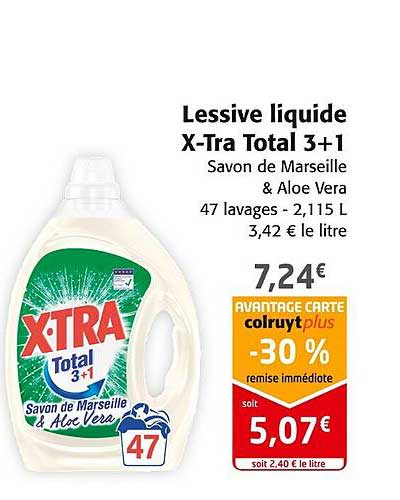 Lessive liquide savon de marseille et aloe vera Xtra 2,115l sur