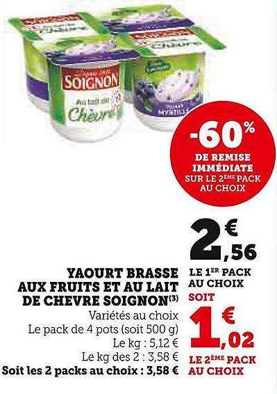 Promo Yaourt Brass Aux Fruits Et Au Lait De Ch Vre Soignon Chez Super U Icatalogue Fr