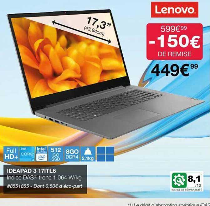 Promo Ideapad 3 17itl6 Lenovo chez Costco iCatalogue.fr