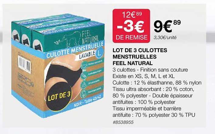 Feel Natural Culotte menstruelle lavable ultra absorbante taille M