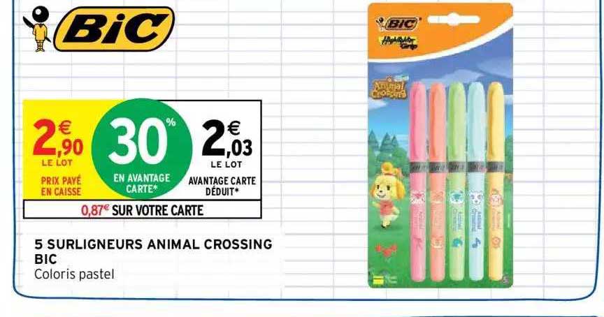 Intermarché 5 Surligneurs Animal Crossing Bic